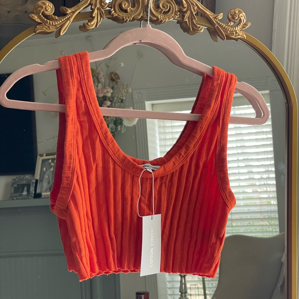 COTTON CITIZEN NWT Orange Capri Ribbed Crop Tank Top